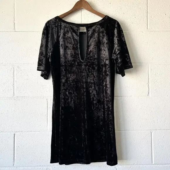 BB Dakota Black Velvet Short Sleeve Mini T-shirt Dress Women's Large - Picture 2 of 4